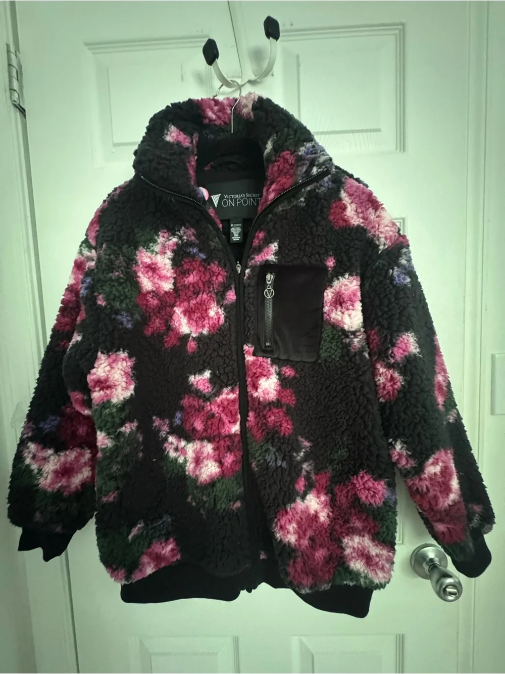 Victoria's Secret Black Sherpa Jacket with Pink Floral Print